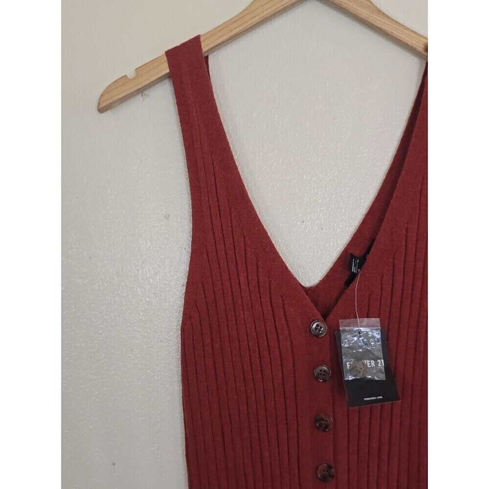 Forever 21 Ribbed Cropped Knit Jumpsuit Womens Size Medium Rust  V Neck - Picture 4 of 10